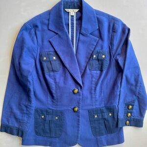 Blue Blazer Gold Button Utility Jacket Cotton Stretch Size 6 CAbi